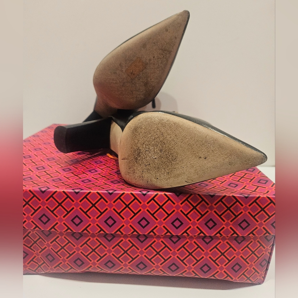 Tory Burch Black Penelope Pointed-Toe Calf Leather Ankle Booties 9.5 - Picture 5 of 9